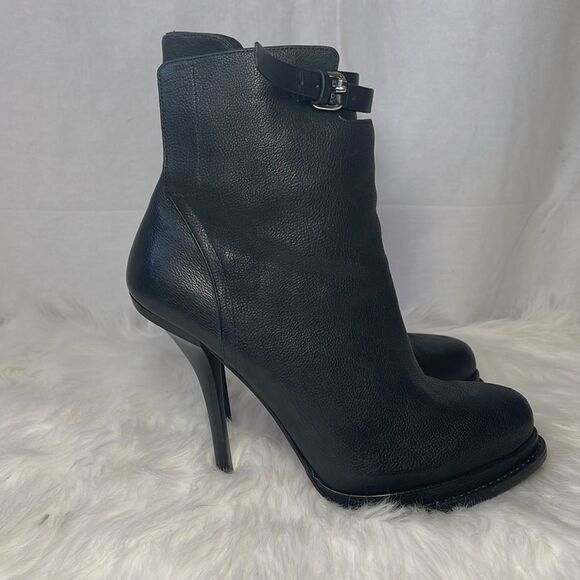 Alexander‎ Wang Aymeline Black Leather Stiletto Heel Ankle Booties Sz 39/US 9 - Picture 2 of 8